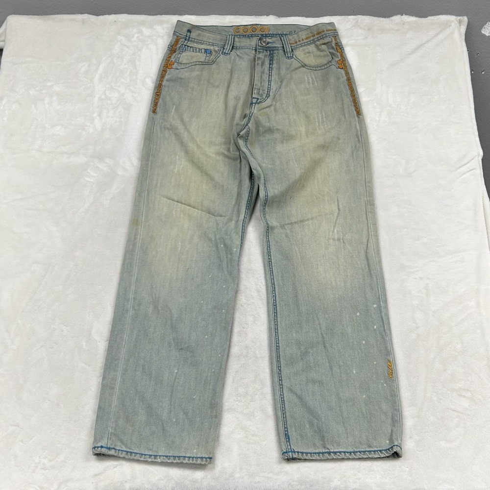 Coogi Jeans Mens 36x34 Light Wash Graphic Embroidered Back Pockets Streetwear - Picture 4 of 9